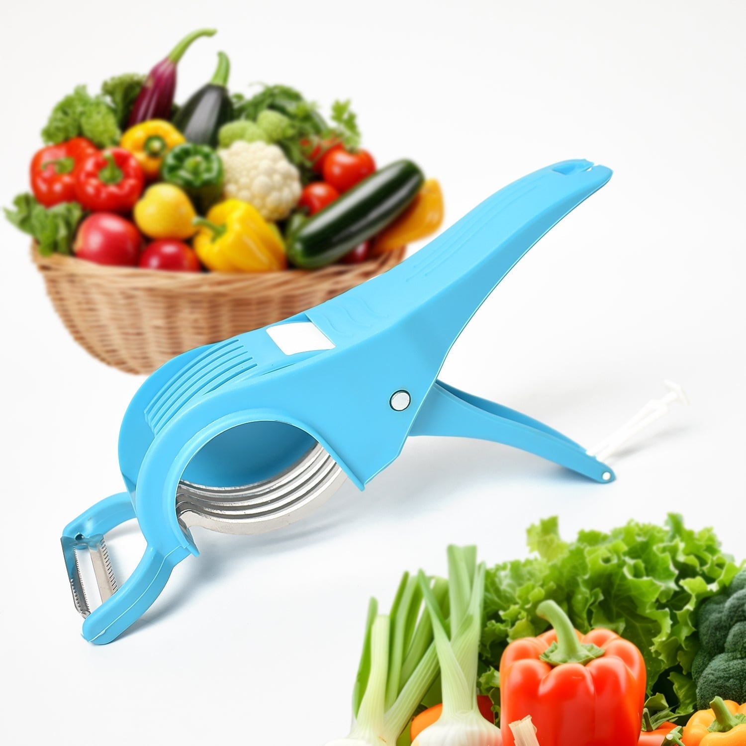 2 in 1 Vegetable & Fruit Multi Cutter 5 Blade Vegetable Cutter with Peeler (1 Pc / Multicolor)